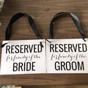 Wedding decor: Reserved for Bride/groom family seat signs
